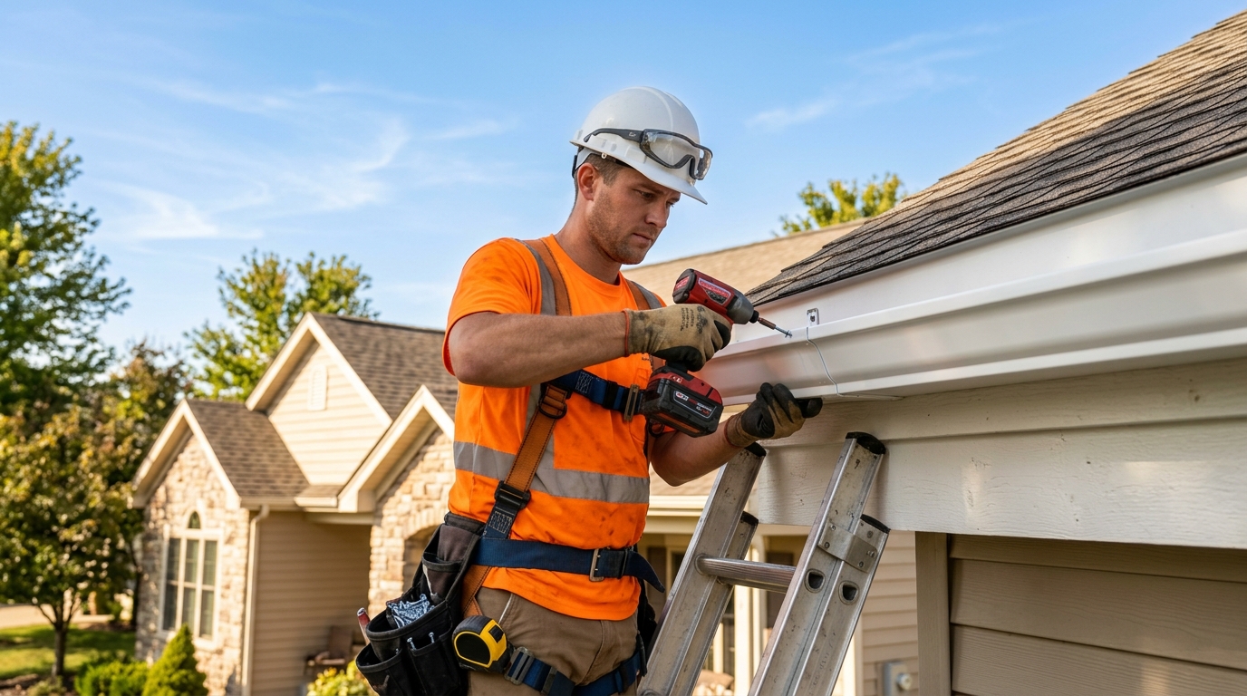 Gutter installation in progress