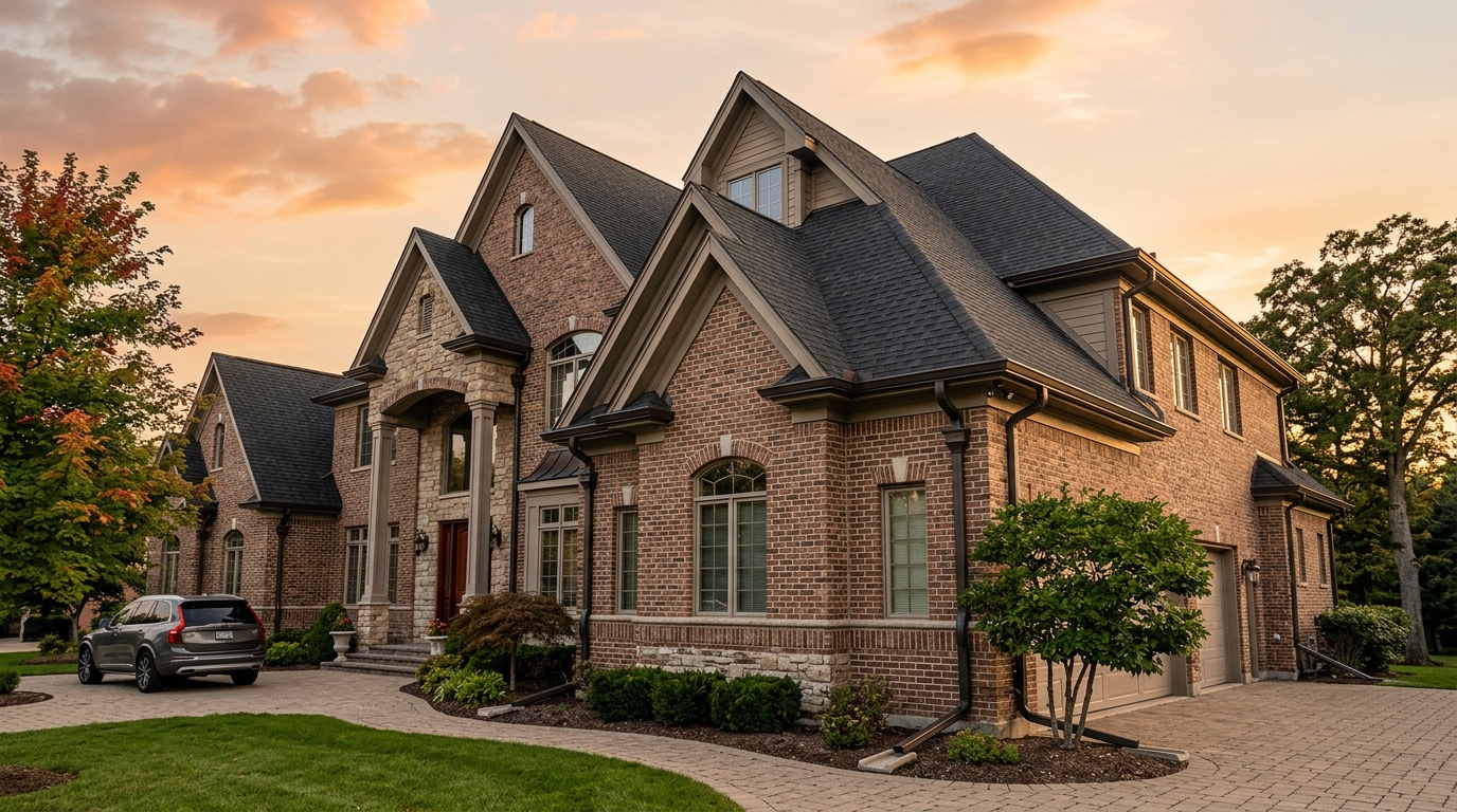 Multi-story home with complete gutter system