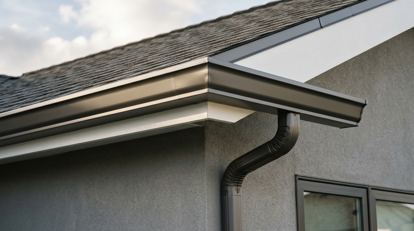 Close-up of seamless gutter installation